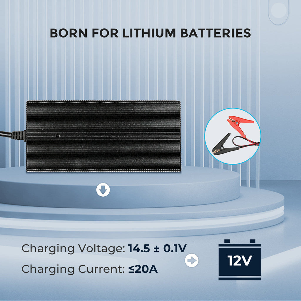 Renogy 20A 240V AC to DC LiFePO4 battery charger feature view