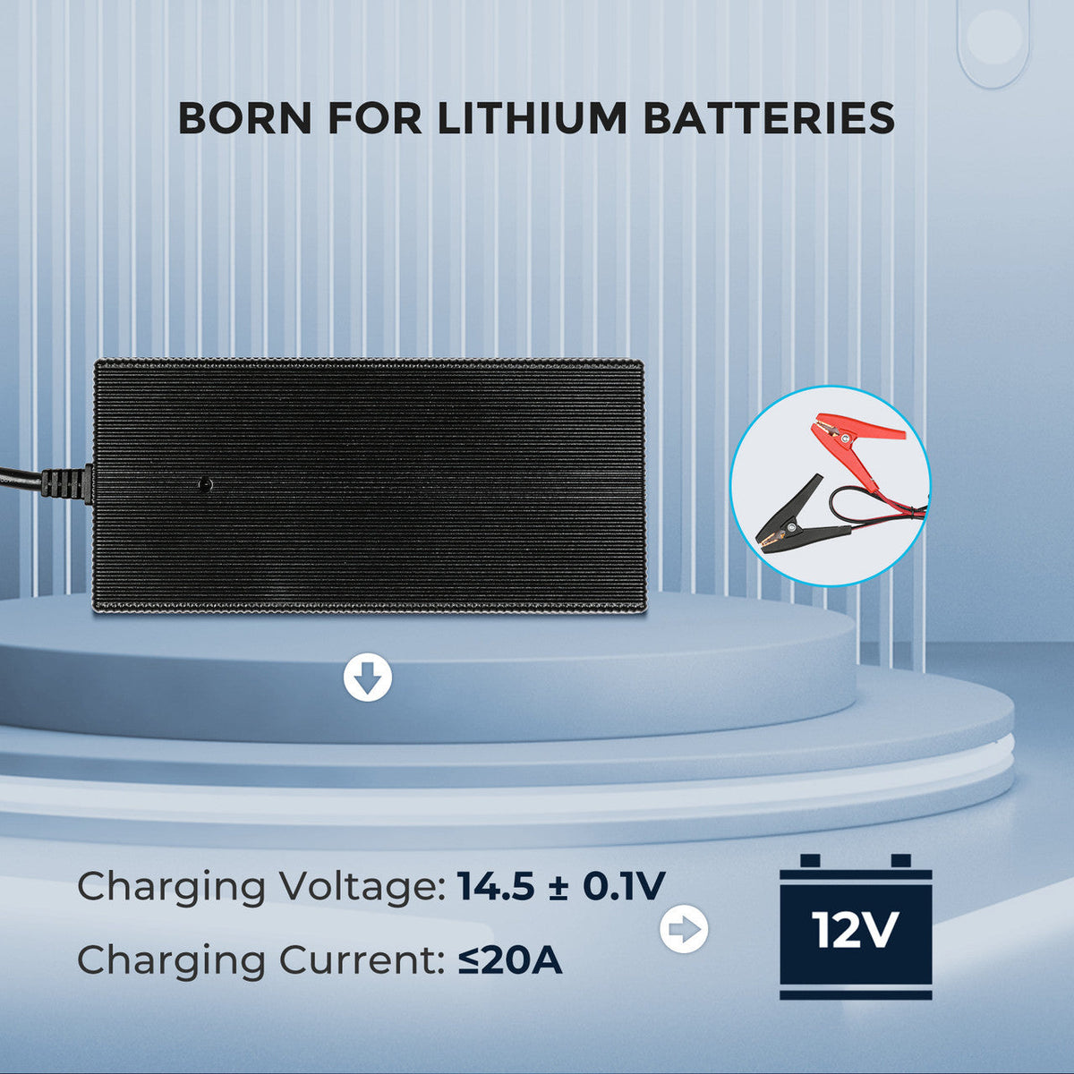 Renogy 20A 240V AC to DC LiFePO4 battery charger feature view