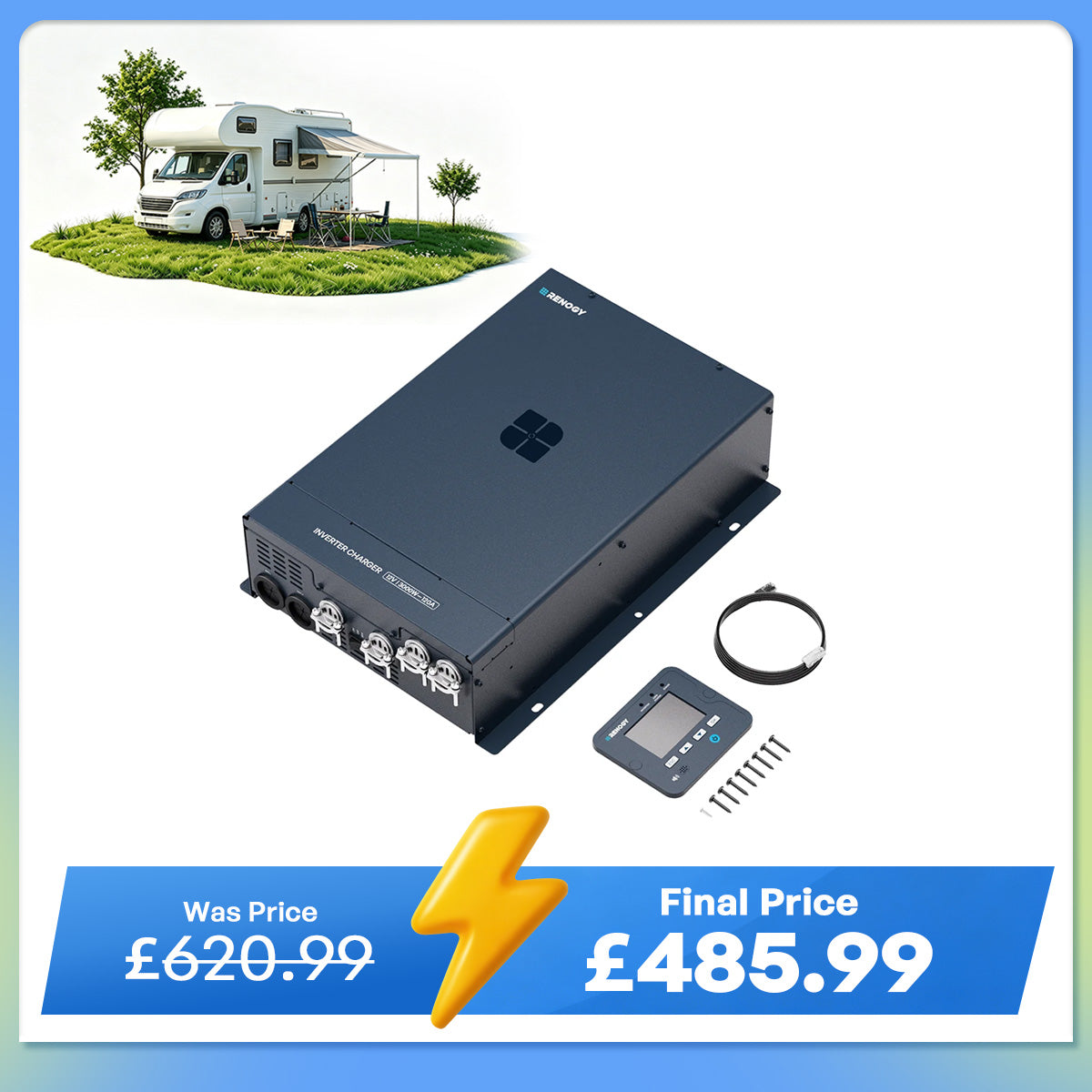 Renogy 12V 3000W high-frequency pure sine wave inverter charger alternate view