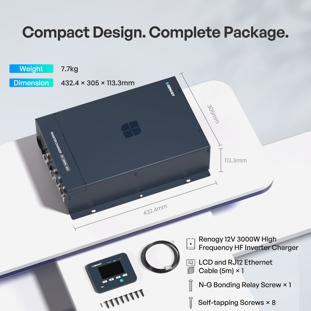 Renogy 3000W high-frequency inverter charger compact installation feature
