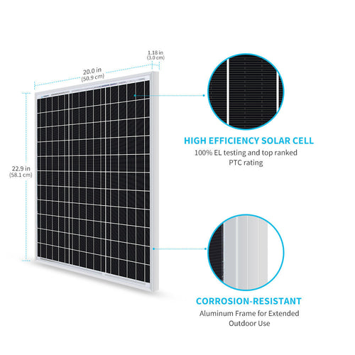 Renogy 12V 50W monocrystalline solar panel dimensions and construction