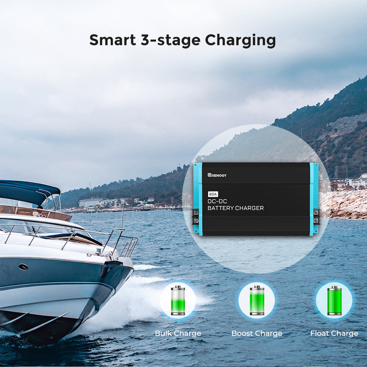 Renogy 12V 60A DC to DC battery charger wiring and connection detail