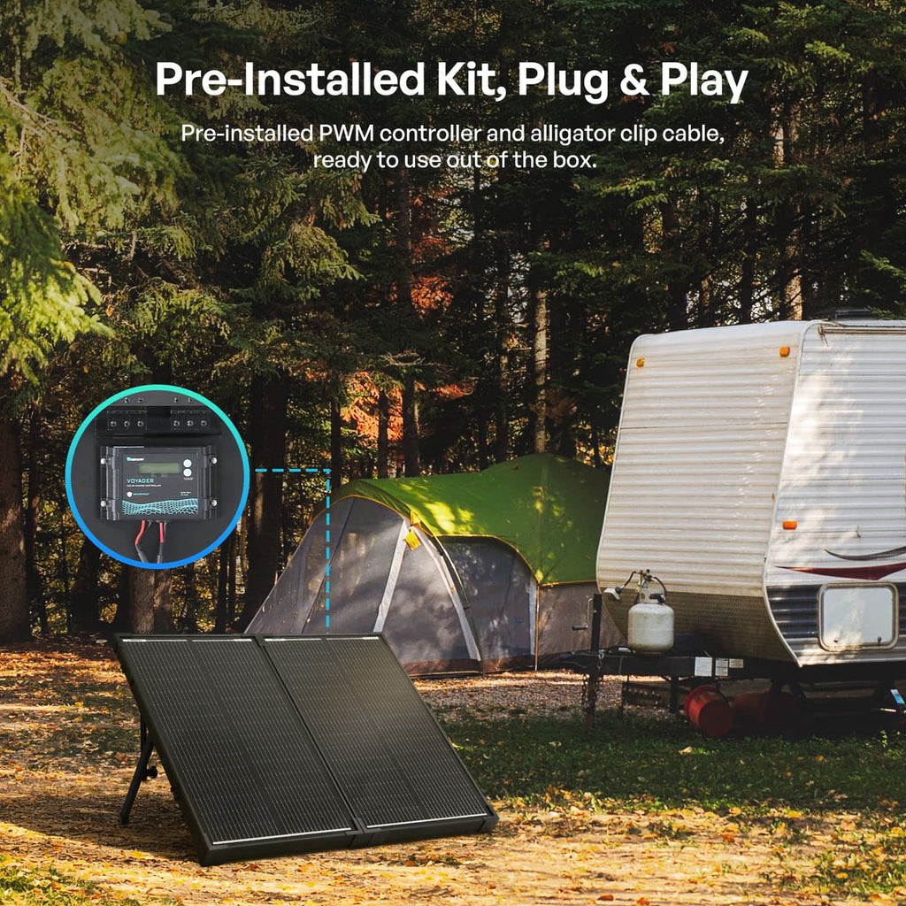 Renogy 100W N-Type portable solar suitcase kit controller and setup detail