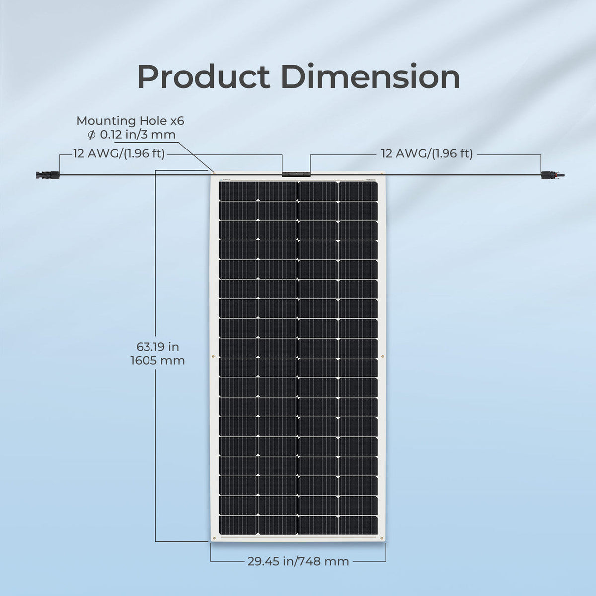 Renogy 200W flexible monocrystalline solar panel dimensions